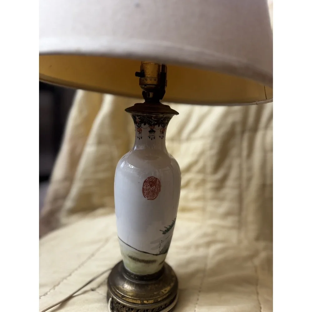 Vintage Antique Chinese   Asian First republic porcelain urn vase lamp